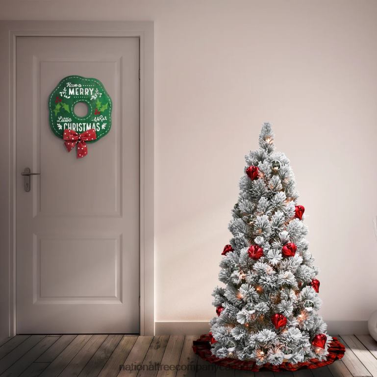 National Tree Company Pre-Lit Artificial Christmas Tree Snowy Bristle Pine Green Decorated with Frosted Branches Pine Cones White Lights Includes Stand 45 Feet 68R08176