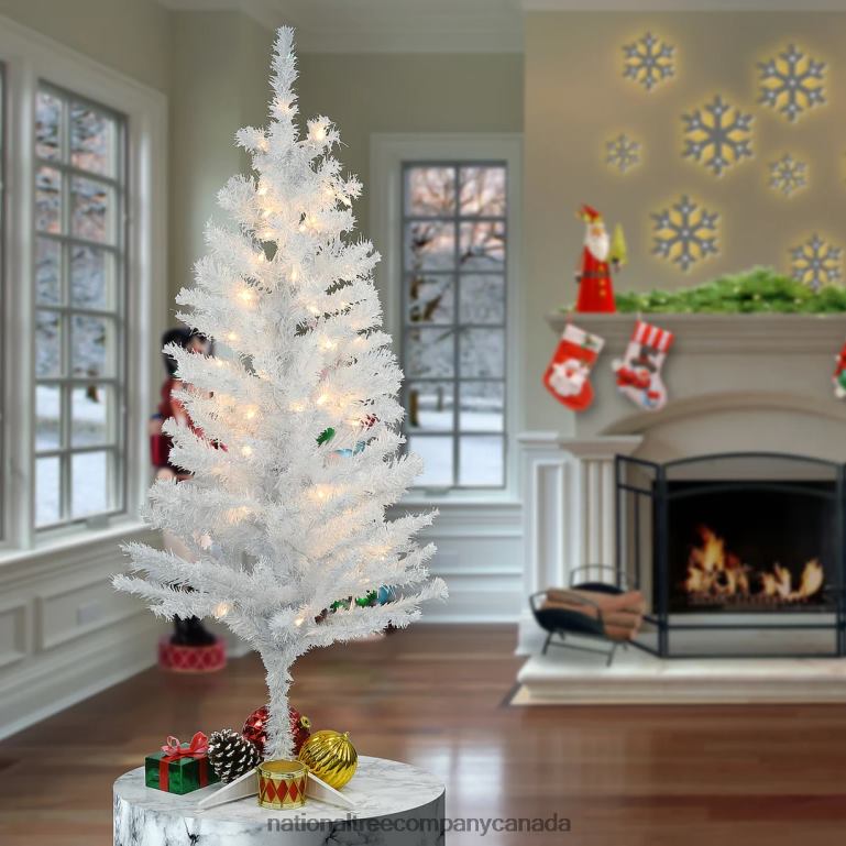 National Tree Company Pre-Lit Artificial Christmas Tree White Tinsel White Lights Includes Stand 4 feet 68R0879