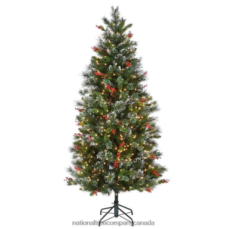 National Tree Company Pre-Lit Artificial Christmas Tree Wintry Pine Green White Lights Decorated with Pine Cones Berry Clusters Includes Stand 65 Feet 68R08197