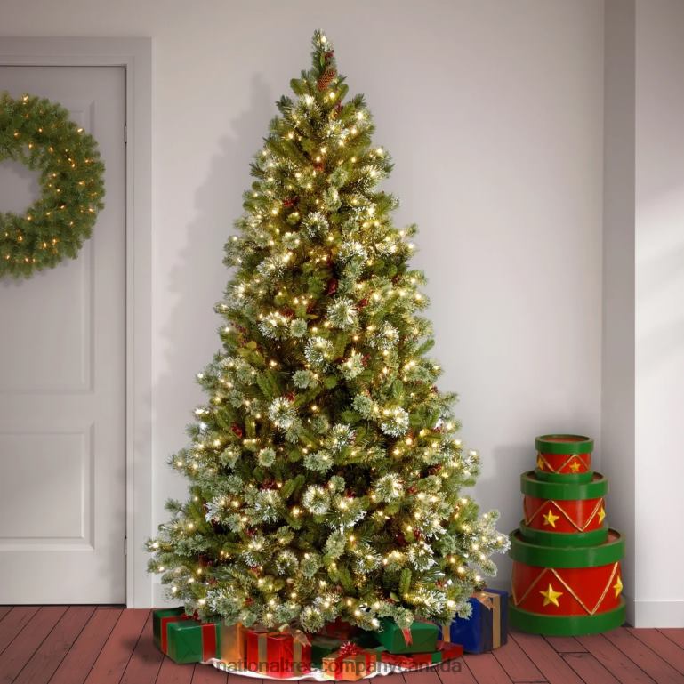 National Tree Company Pre-Lit Artificial Christmas Tree Wintry Pine Green White Lights Decorated with Pine Cones Berry Clusters Includes Stand 75 Feet 68R08123
