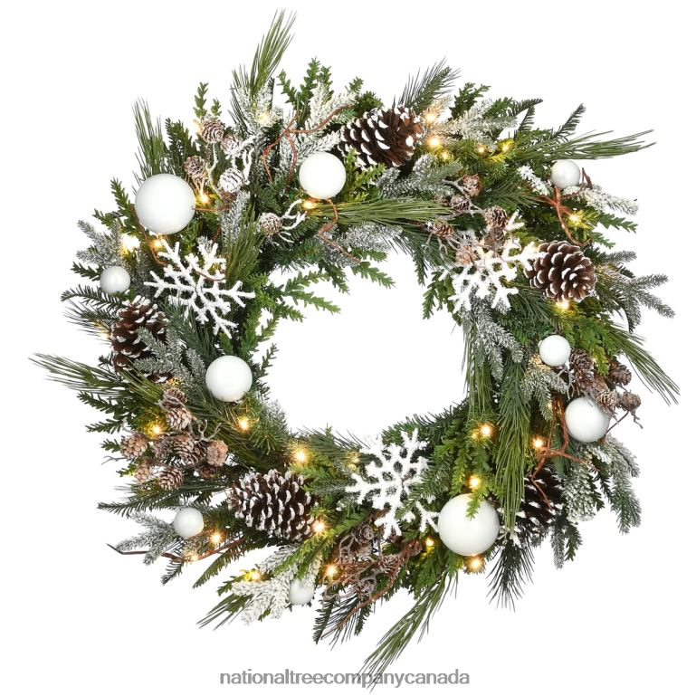 National Tree Company Pre-Lit Artificial Christmas Wreath Alpine Collection Decorated with Warm White LED Lights Battery Powered 30 in 68R08281