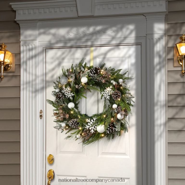 National Tree Company Pre-Lit Artificial Christmas Wreath Alpine Collection Decorated with Warm White LED Lights Battery Powered 30 in 68R08281