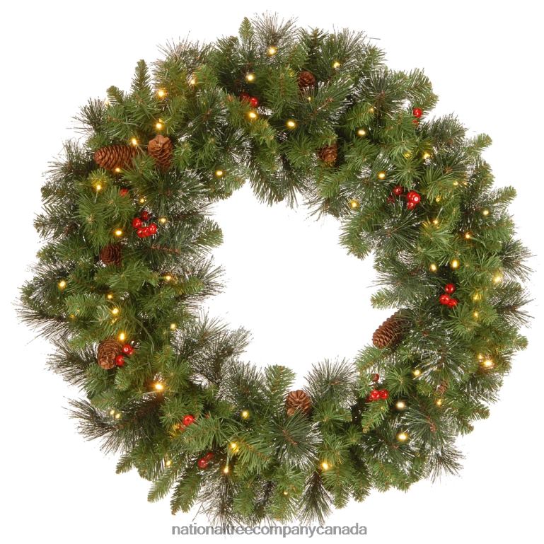 National Tree Company Pre-Lit Artificial Christmas Wreath Crestwood Spruce with Twinkly LED Lights Plug in 30 in 68R08301
