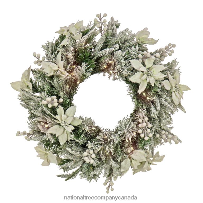 National Tree Company Pre-Lit Artificial Christmas Wreath Frosted Colonial White LED Lights Battery Powered 26 in 68R08270