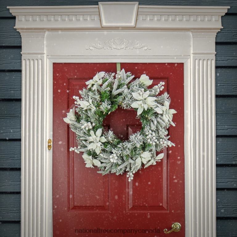 National Tree Company Pre-Lit Artificial Christmas Wreath Frosted Colonial White LED Lights Battery Powered 26 in 68R08270