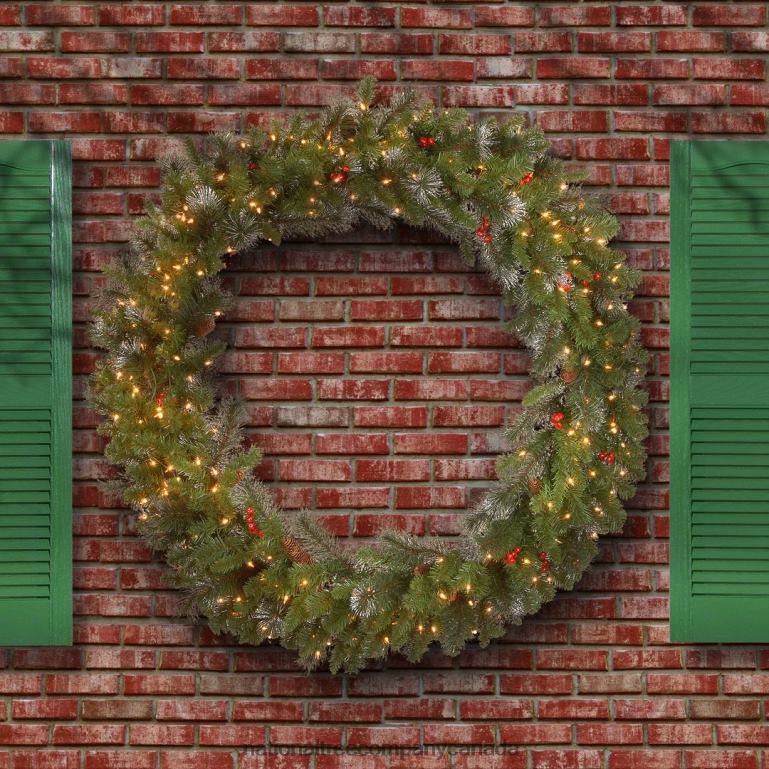 National Tree Company Pre-Lit Artificial Christmas Wreath Green Crestwood Spruce White Lights Decorated with Pine Cones Berry Clusters Christmas Collection 48 Inches 68R08285