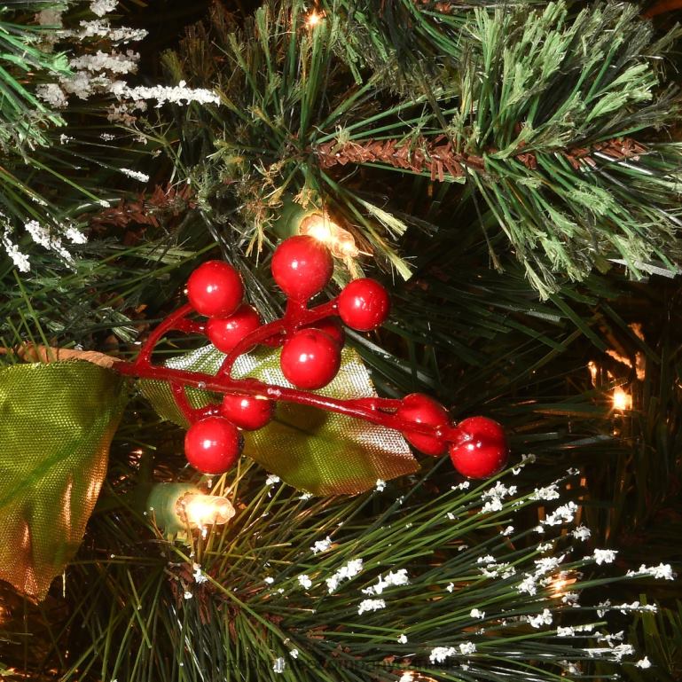 National Tree Company Pre-Lit Artificial Christmas Wreath Green Crestwood Spruce White Lights Decorated with Pine Cones Berry Clusters Frosted Branches Christmas Collection 24 Inches 68R08226