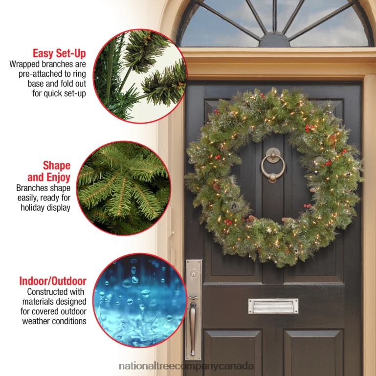 National Tree Company Pre-Lit Artificial Christmas Wreath Green Crestwood Spruce White Lights Decorated with Pine Cones Berry Clusters Frosted Branches Christmas Collection 36 Inches 68R08227