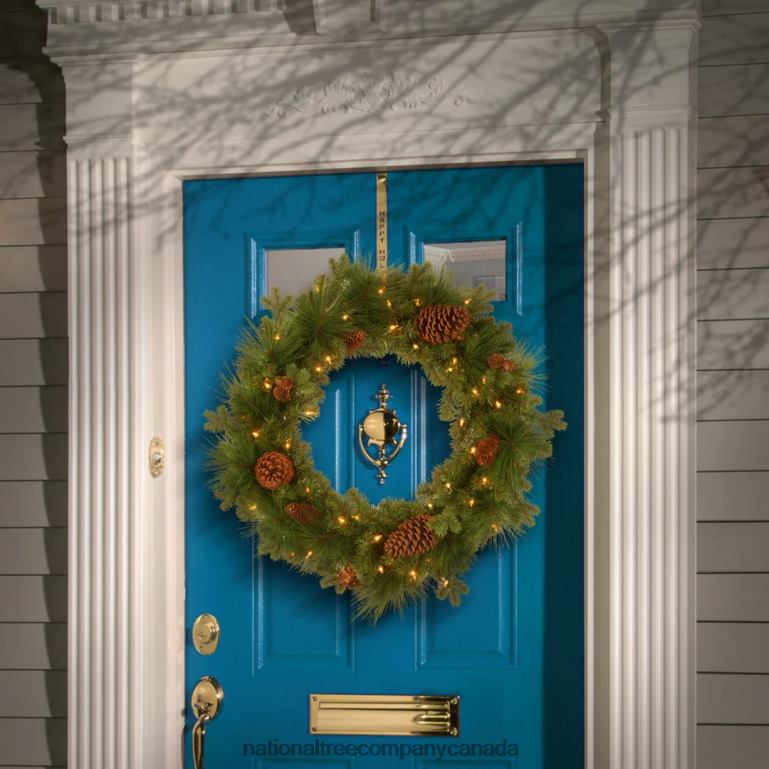 National Tree Company Pre-Lit Artificial Christmas Wreath Green Eastwood Spruce White Lights Decorated with Pine Cones Christmas Collection 24 Inches 68R08263