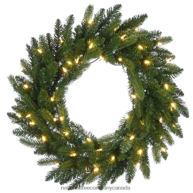 National Tree Company Pre-Lit Artificial Christmas Wreath Green Grande Fir White Lights Christmas Collection 24 Inches 68R08273