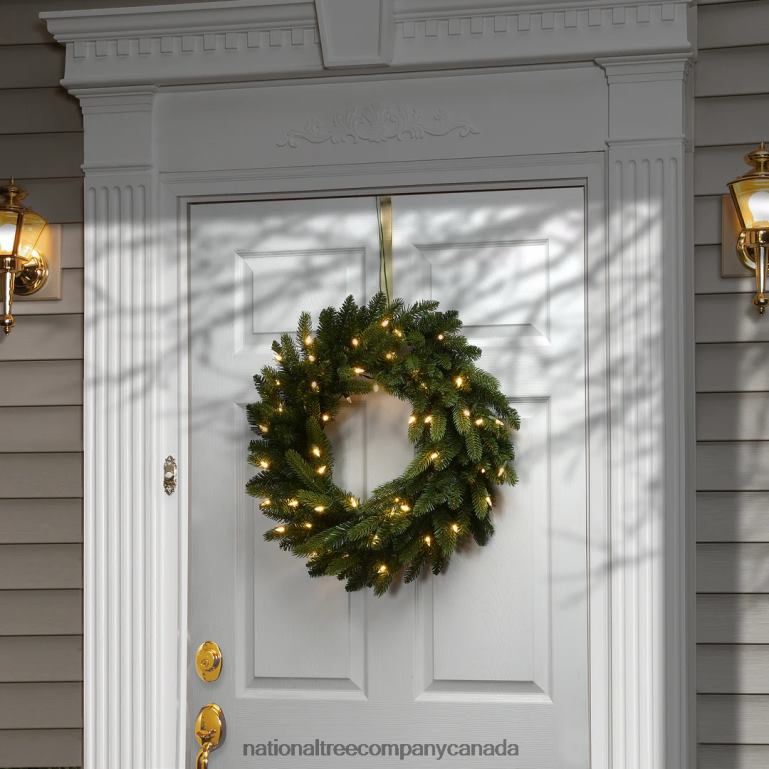 National Tree Company Pre-Lit Artificial Christmas Wreath Green Grande Fir White Lights Christmas Collection 24 Inches 68R08273