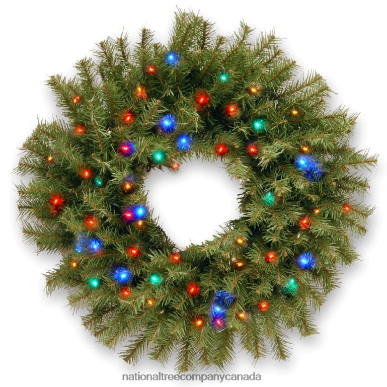National Tree Company Pre-Lit Artificial Christmas Wreath Green Norwood Fir Multicolor Lights Christmas Collection 24 Inches 68R08237