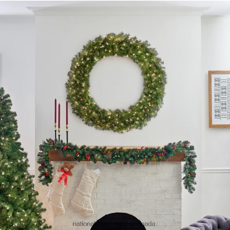 National Tree Company Pre-Lit Artificial Christmas Wreath Green Norwood Fir White Lights Christmas Collection 48 Inches 68R08230
