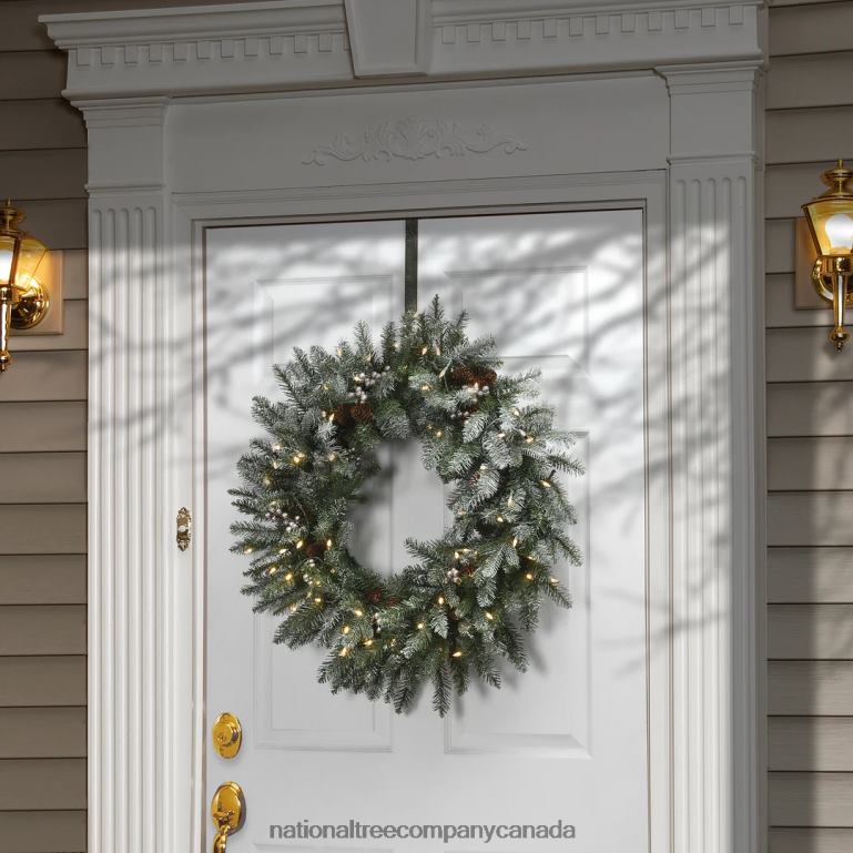 National Tree Company Pre-Lit Artificial Christmas Wreath Snowy Morgan Spruce with Twinkly LED Lights Plug in 30 in 68R08305