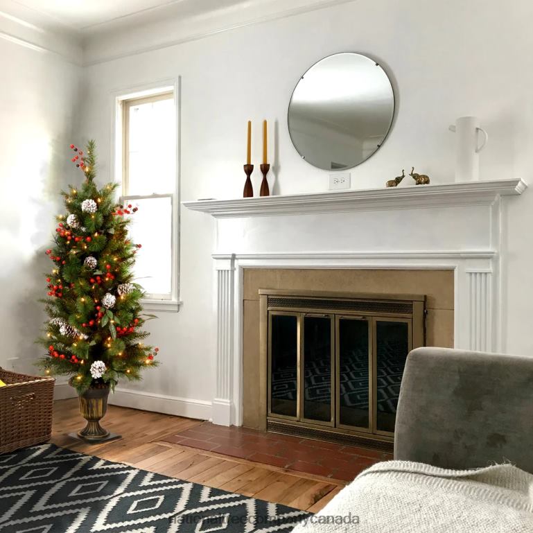 National Tree Company Pre-Lit Artificial Entrance Christmas Tree Frosted Berry Pine Green White Lights Decorated with Berry Clusters Pine Cones Includes Metal Base 4 Feet 68R08101