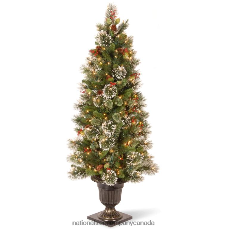 National Tree Company Pre-Lit Artificial Entrance Christmas Tree Wintry Pine Green White Lights Decorated with Berry Clusters Pine Cones Includes Metal Base 5 Feet 68R08175