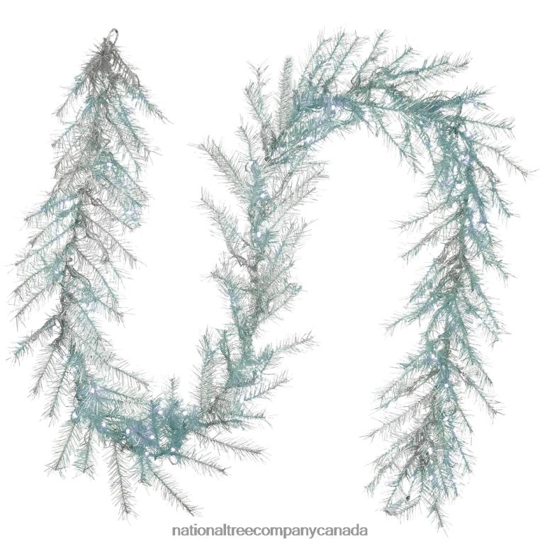 National Tree Company Pre Lit Artificial Garland Metallic Silver Decorated with Multifunctional LED Lights Plug In Christmas Collection 9 Feet 68R08397