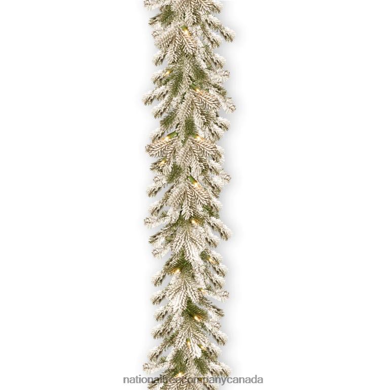 National Tree Company Pre Lit Artificial Garland Snowy Sheffield Green Frosted Decorated with Multifunctional Twinkling LED Lights Plug In Christmas Collection 9 Feet 68R08385