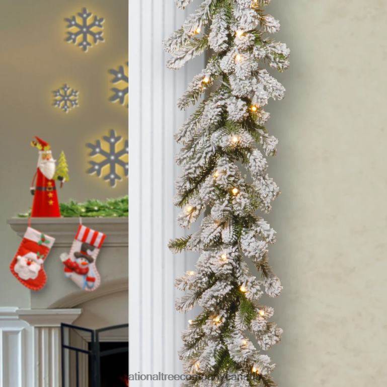 National Tree Company Pre Lit Artificial Garland Snowy Sheffield Green Frosted Decorated with Multifunctional Twinkling LED Lights Plug In Christmas Collection 9 Feet 68R08385
