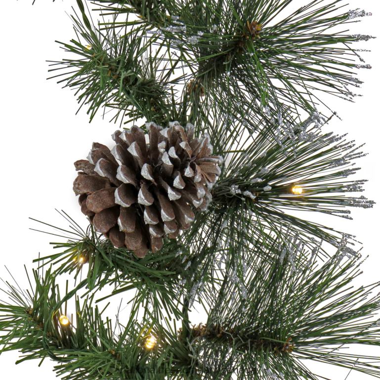 National Tree Company Pre Lit Artificial Garland Whitter Pine Green Decorated with Pine Cones Silver Berry Clusters Warm White LED Lights Battery Powered Christmas Collection 9 Feet 68R08429