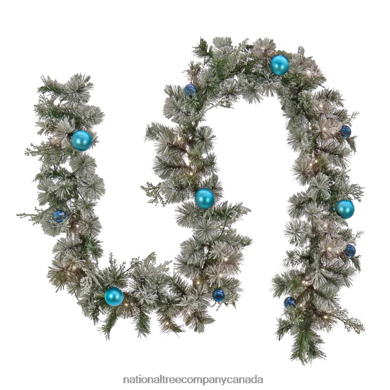 National Tree Company Pre Lit Artificial GarlandTinkham Pine Green Frosted Decorated with Blue Ball Ornaments Warm White LED Lights Battery Powered Christmas Collection 9 Feet 68R08428