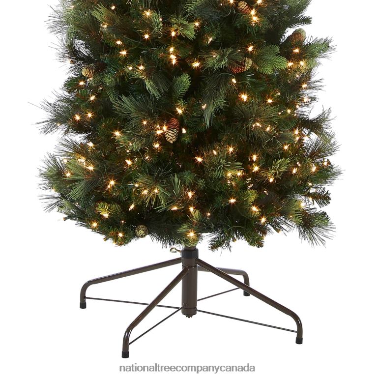 National Tree Company Pre-Lit Artificial Giant Slim Christmas Tree Green Carolina Pine White Lights Flocked with Pine Cones Includes Stand 12 feet 68R0843
