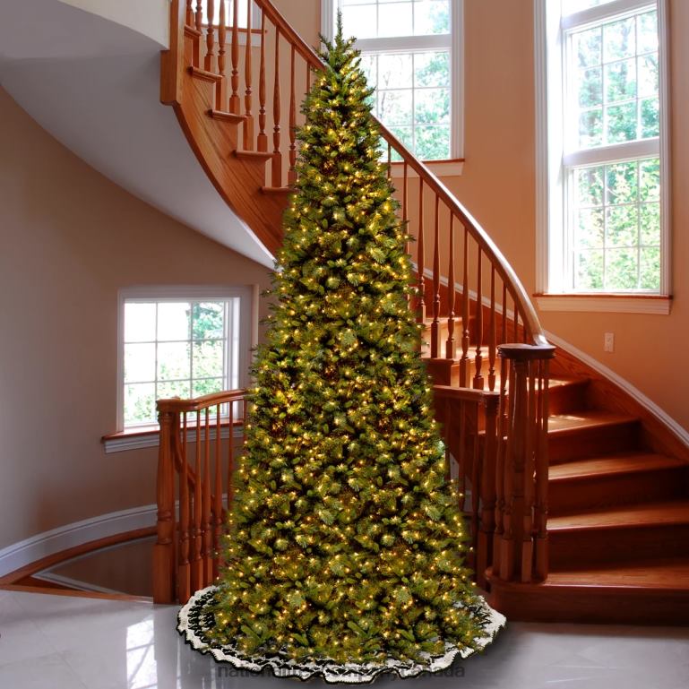 National Tree Company Pre-Lit Artificial Giant Slim Christmas Tree Green Tiffany Fir White Lights Includes Stand 10 Feet 68R0887