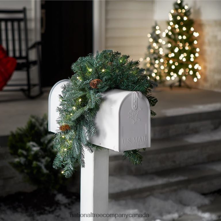 National Tree Company Pre-Lit Artificial Mailbox Swag Decoration Green Arctic Spruce LED Lights Decorated with Pine Cones Christmas Collection 3 Feet 68R08446