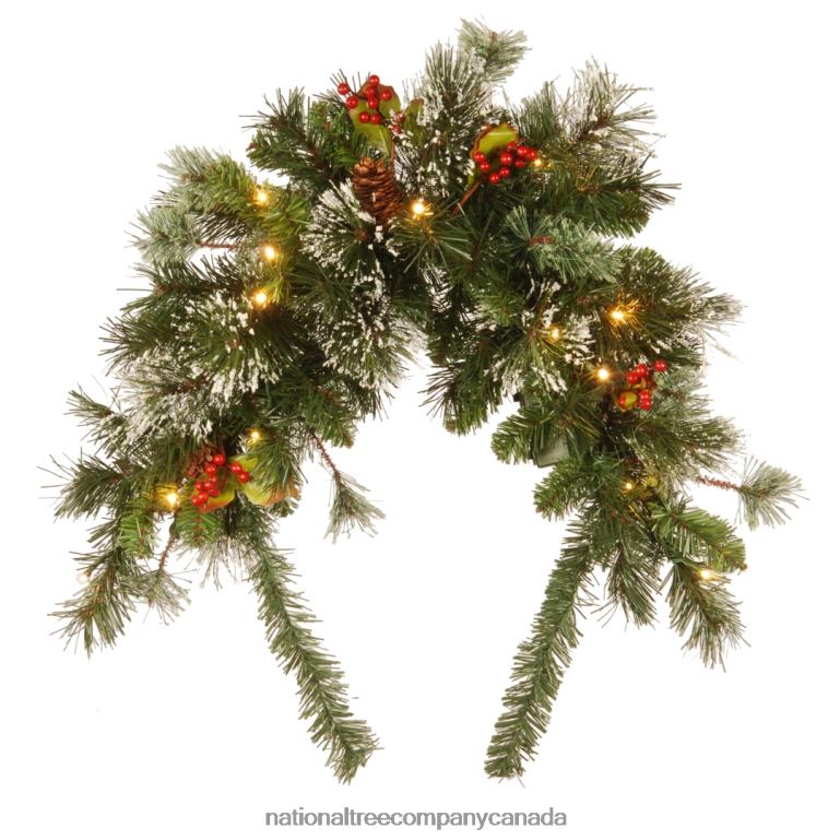 National Tree Company Pre-Lit Artificial Mailbox Swag Decoration Green Wintry Pine LED Lights Decorated with Frosted Branches Berry Clusters Pine Cones Christmas Collection 3 Feet 68R08454