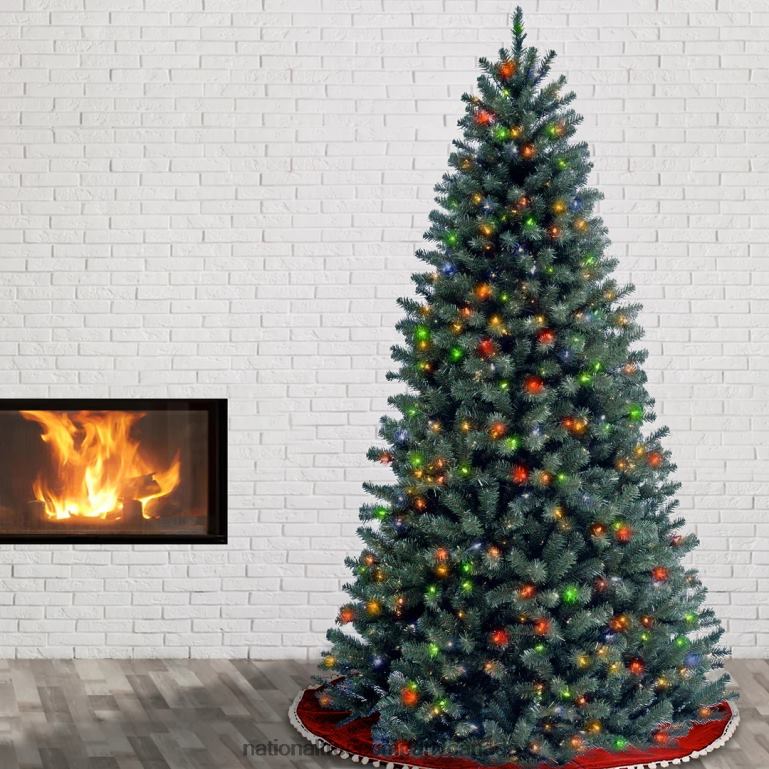 National Tree Company Pre-Lit Artificial Slim Christmas Tree Blue North Valley Spruce Multicolor Lights Includes Stand 75 Feet 68R0856