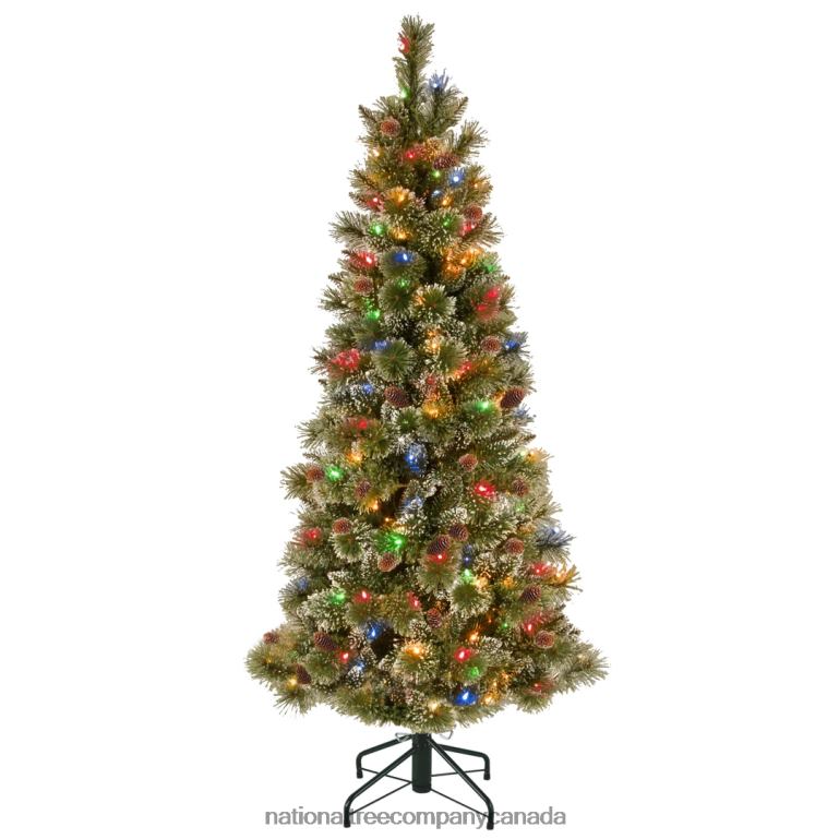 National Tree Company Pre-Lit Artificial Slim Christmas Tree Glittering Pine Green Multicolor Lights Decorated with Pine Cones Ball Ornaments Includes Stand 5 Feet 68R08204