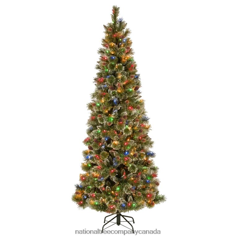 National Tree Company Pre-Lit Artificial Slim Christmas Tree Glittering Pine Green Multicolor Lights Decorated with Pine Cones Ball Ornaments Includes Stand 7 Feet 68R08173
