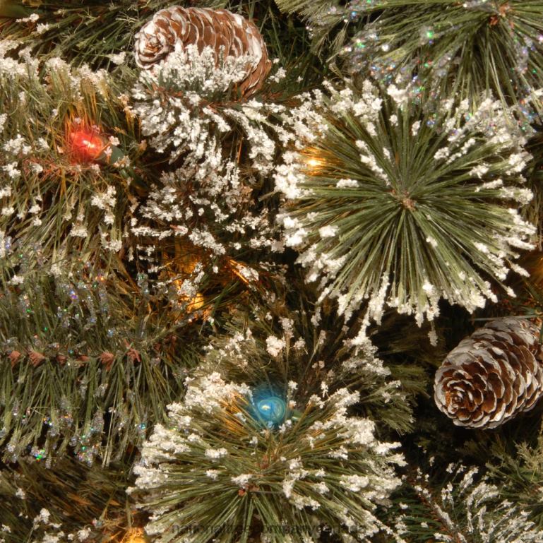 National Tree Company Pre-Lit Artificial Slim Christmas Tree Glittering Pine Green Multicolor Lights Power ConnectDecorated with Pine Cones Includes Stand 9 Feet 68R0868