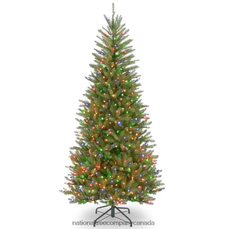 National Tree Company Pre-Lit Artificial Slim Christmas Tree Green Dunhill Fir Multicolor Lights Includes Stand 75 Feet 68R0882