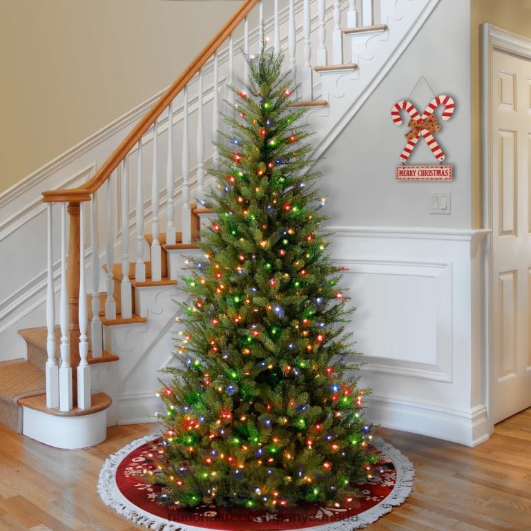 National Tree Company Pre-Lit Artificial Slim Christmas Tree Green Dunhill Fir Multicolor Lights Includes Stand 75 Feet 68R0882