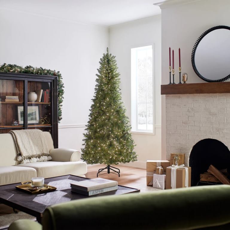 National Tree Company Pre-Lit Artificial Slim Christmas Tree Green Dunhill Fir White Lights Includes Stand 75 Feet 68R0844