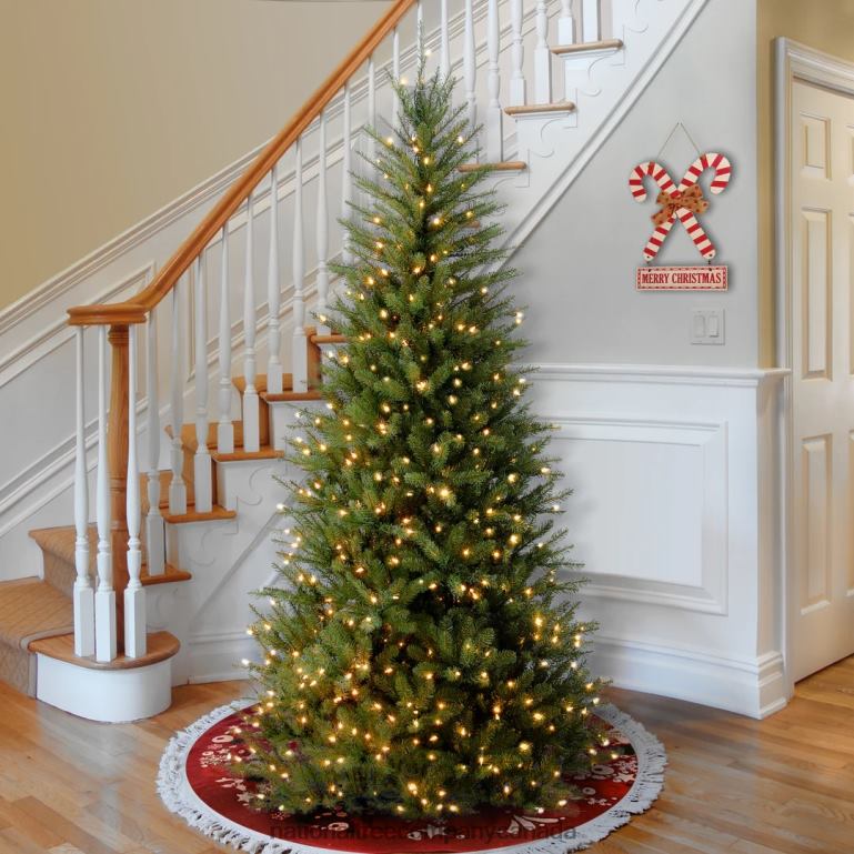 National Tree Company Pre-Lit Artificial Slim Christmas Tree Green Dunhill Fir White Lights Includes Stand 75 Feet 68R0844