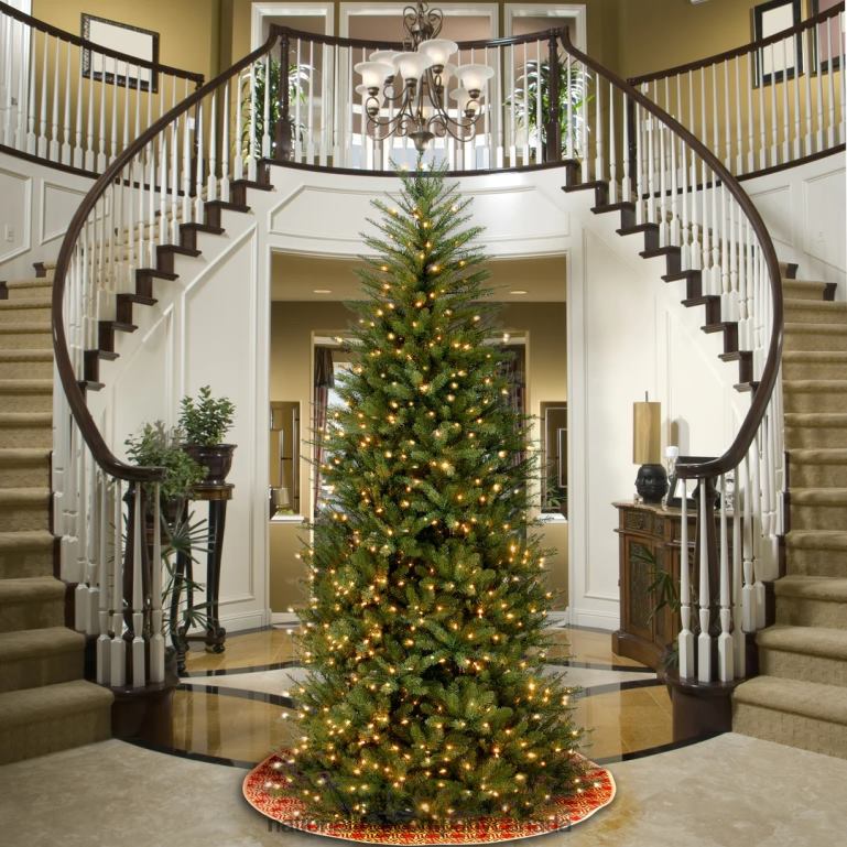 National Tree Company Pre-Lit Artificial Slim Christmas Tree Green Dunhill Fir White Lights Includes Stand 9 Feet 68R0898