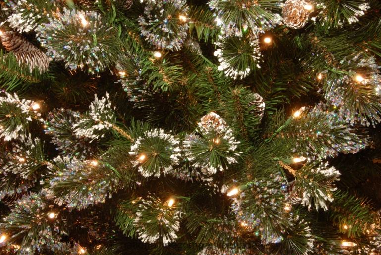 National Tree Company Pre-Lit Artificial Slim Christmas Tree Green Glittery Bristle Pine White Lights Flocked with Pine Cones Frosted Branches Includes Stand 75 Feet 68R08203