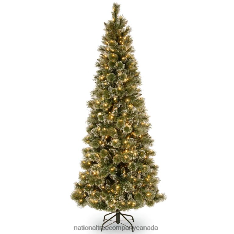 National Tree Company Pre-Lit Artificial Slim Christmas Tree Green Glittery Bristle Pine White Lights Includes Stand 65 Feet 68R08161