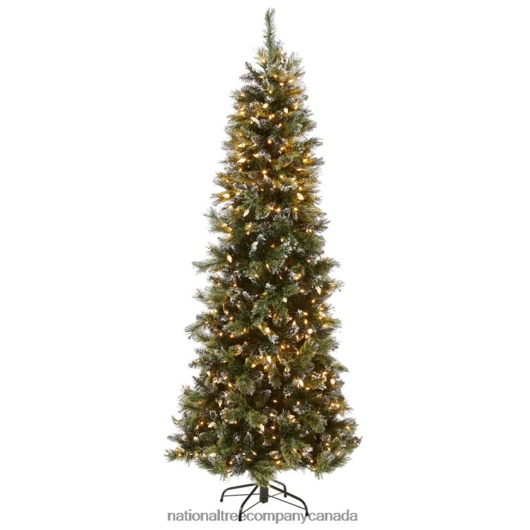 National Tree Company Pre-Lit Artificial Slim Christmas Tree Green Glittery Bristle Pine White Lights Includes Stand 75 Feet 68R08127