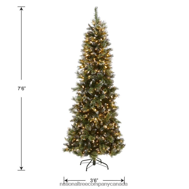 National Tree Company Pre-Lit Artificial Slim Christmas Tree Green Glittery Bristle Pine White Lights Includes Stand 75 Feet 68R08127