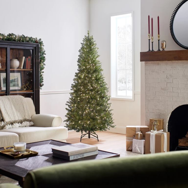 National Tree Company Pre-Lit Artificial Slim Christmas Tree Green White Lights Includes Stand 65 Feet 68R08132