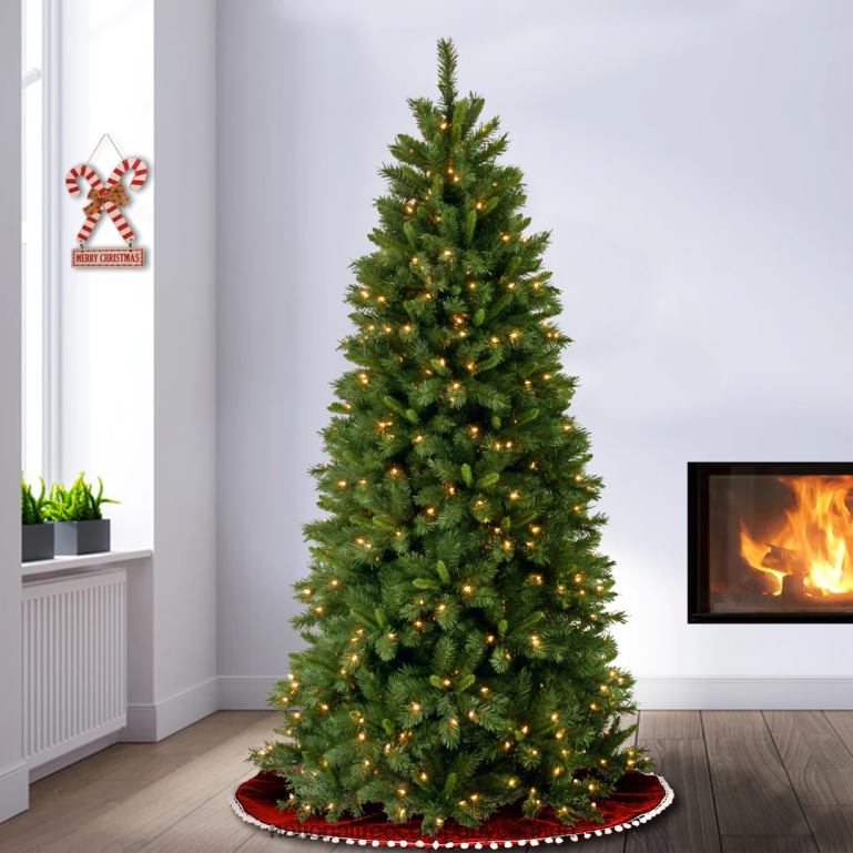 National Tree Company Pre-Lit Artificial Slim Christmas Tree Lehigh Valley Pine Green White Lights Includes Stand 75 Feet 68R08121