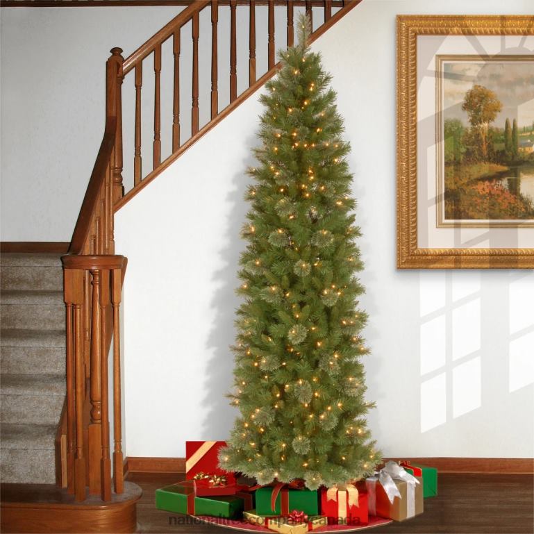 National Tree Company Pre-Lit Artificial Slim Christmas Tree Tacoma Pine Green White Lights Includes Stand 9 Feet 68R0850