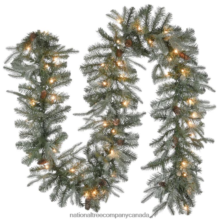 National Tree Company Pre-Lit Feel Real Artificial Christmas Garland Green Arctic Spruce White Lights Decorated With Pine Cones Plug In Christmas Collection 9 Feet 68R08358
