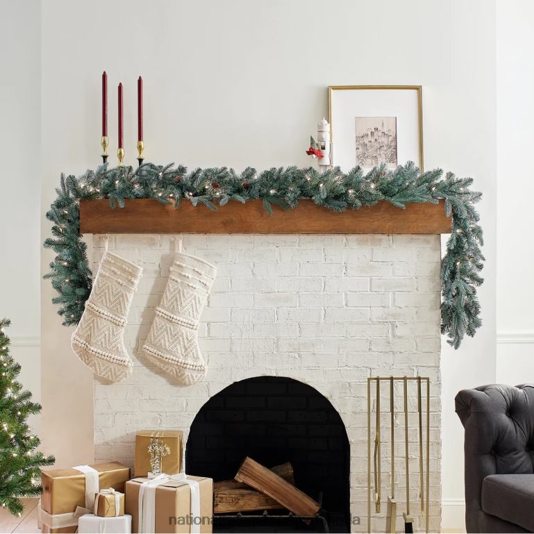 National Tree Company Pre-Lit \Feel Real\ Artificial Christmas Garland Green Arctic Spruce White Lights Decorated With Pine Cones Plug In Christmas Collection 9 Feet 68R08358