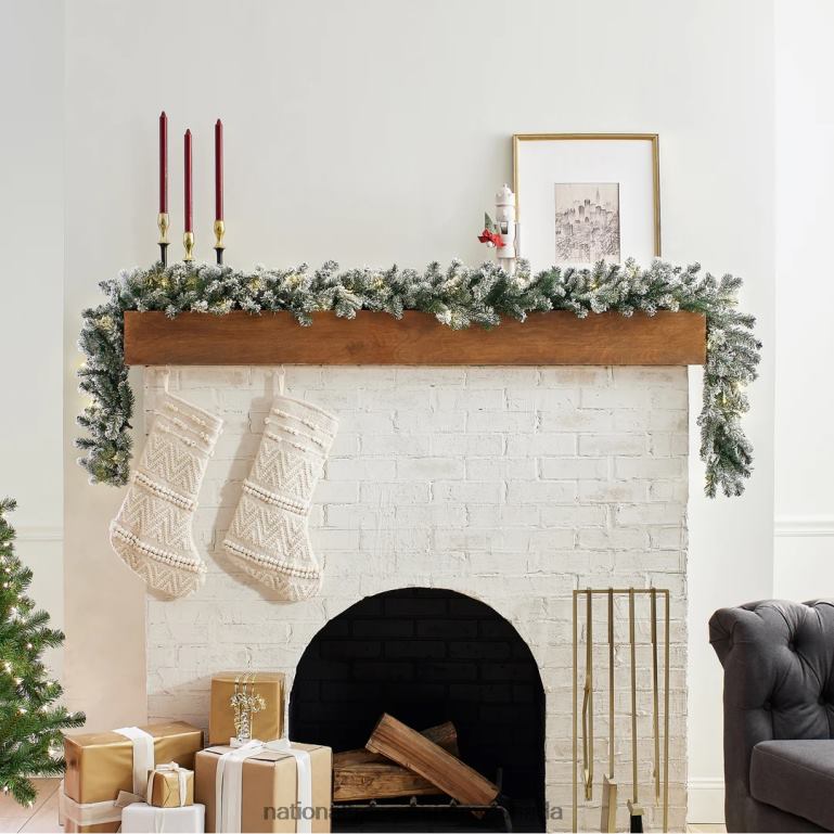 National Tree Company Pre-Lit \Feel Real\ Artificial Christmas Garland Green Camden White Lights Decorated With Pine Cones Berry Clusters Plug In Christmas Collection 9 Feet 68R08357