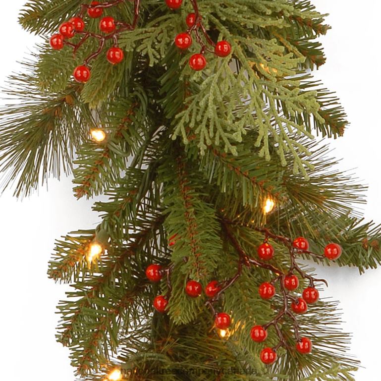 National Tree Company Pre-Lit \Feel Real\ Artificial Christmas Garland Green Classical White Lights Decorated With Berry Clusters Plug In Christmas Collection 9 Feet 68R08328