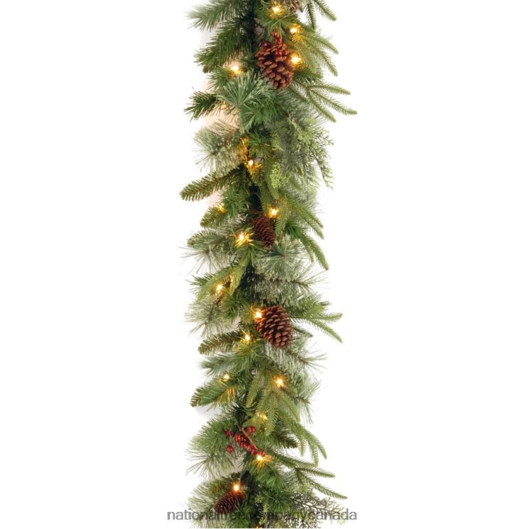 National Tree Company Pre-Lit Feel Real Artificial Christmas Garland Green Colonial Fir Multicolor Lights Decorated With Pine Cones Battery Operated Christmas Collection 9 Feet 68R08338